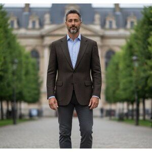 Vintage Herringbone Tweed Lambswool Blazer 46R Brown Sport Coat Jacket USA Made